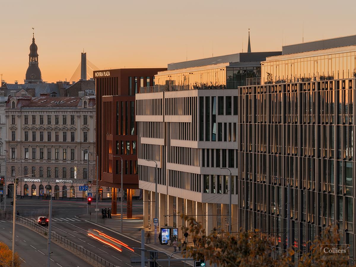 Novira Plaza office building in Riga at sunset — ITFriends.AI headquarters